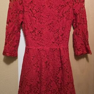Signature Vibrant Red Lace Long Sleeve Dress